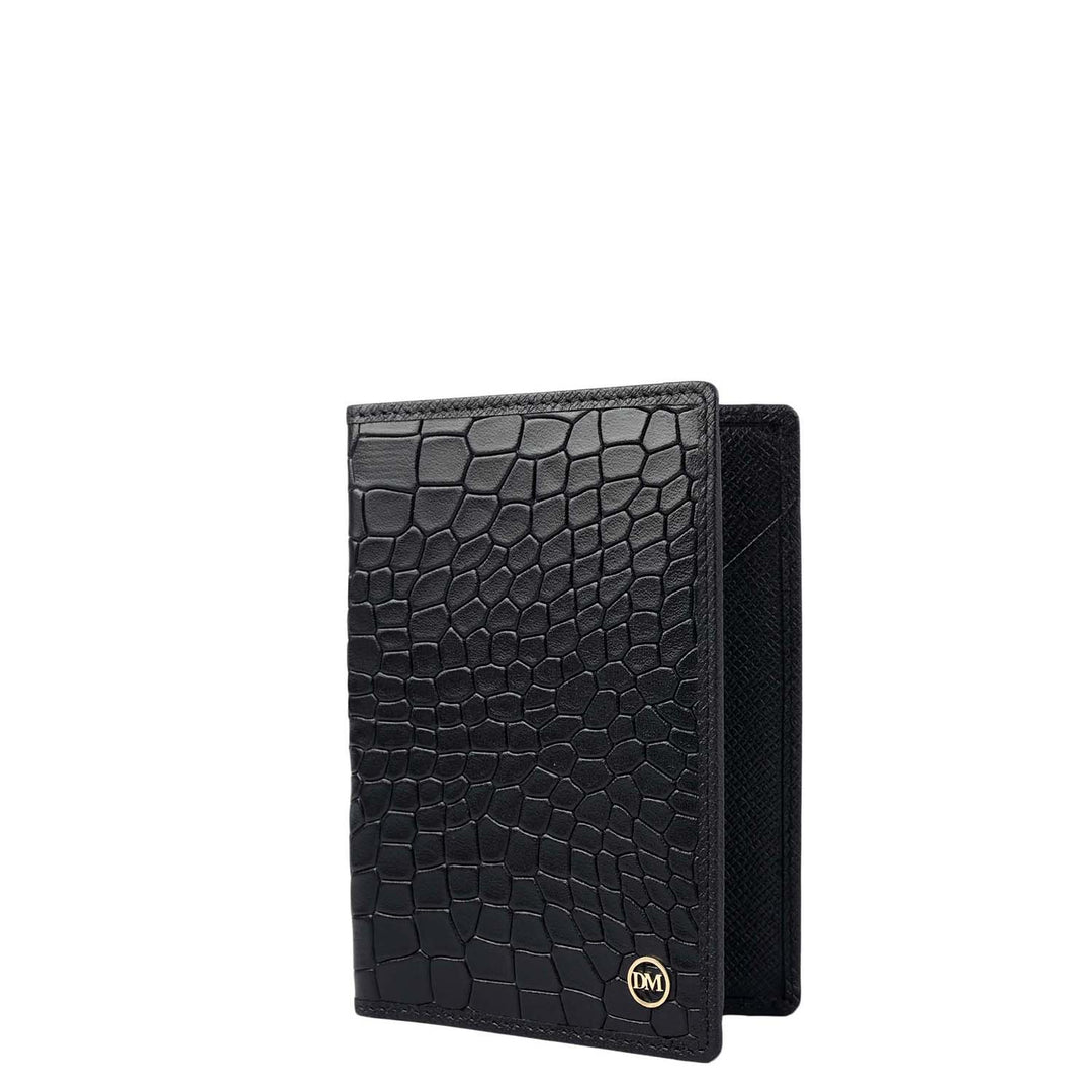 Croco Leather Passport Case - Black