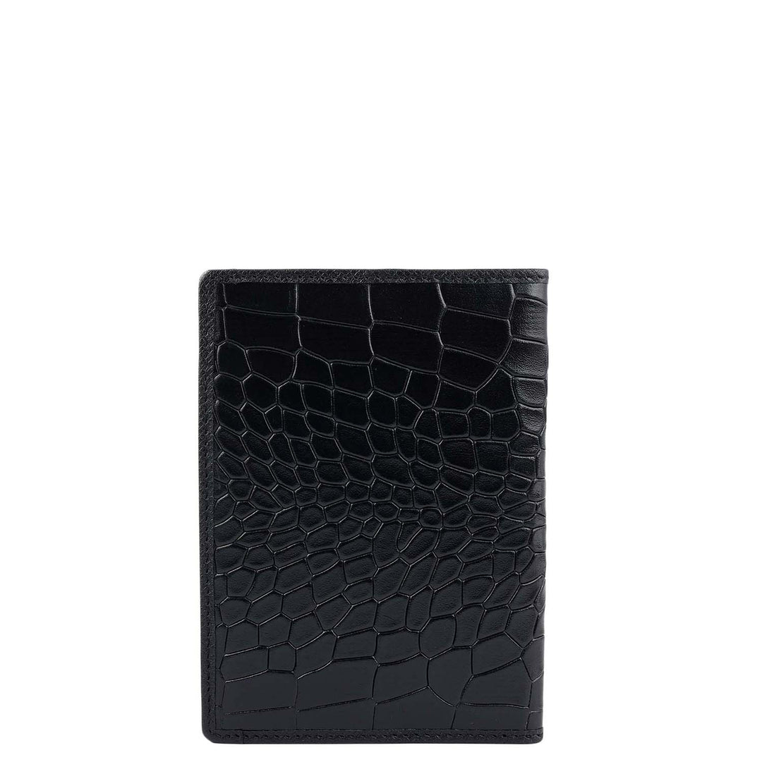 Croco Leather Passport Case - Black