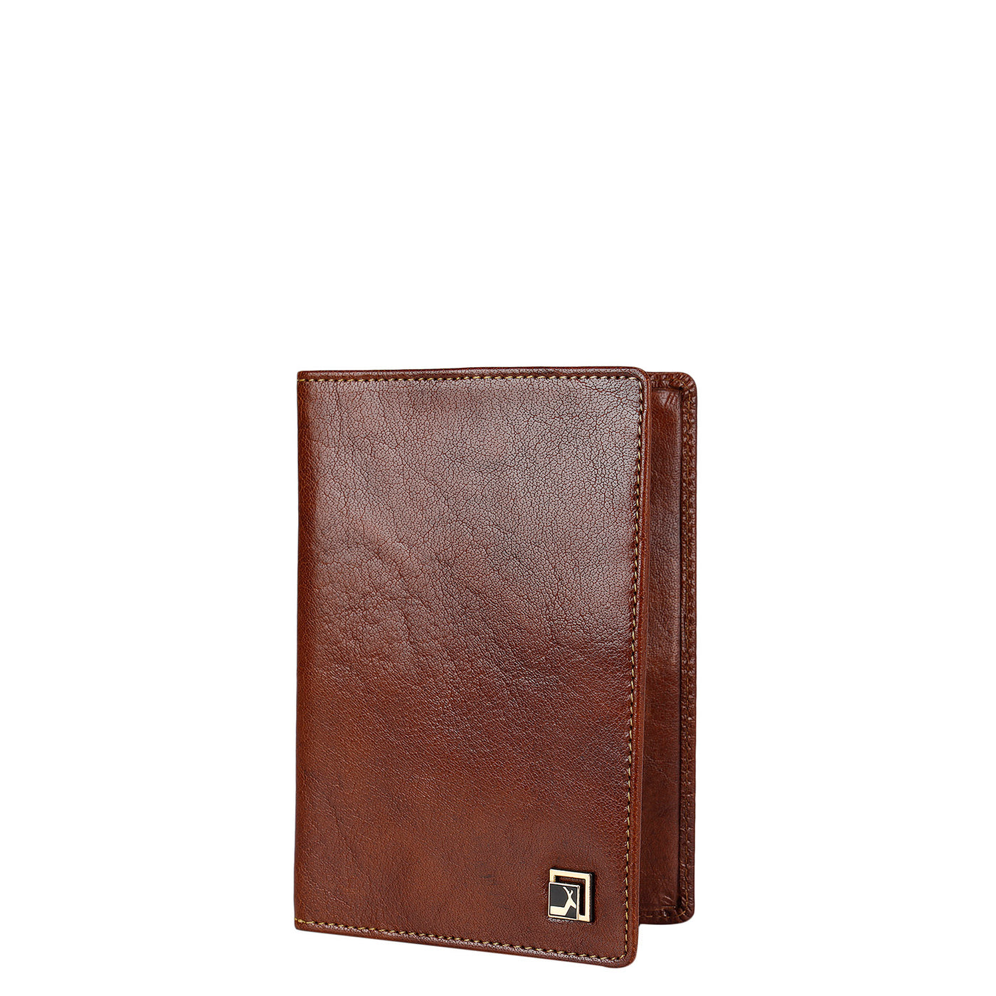 Elephant Pattern Leather Passport Case - Cognac