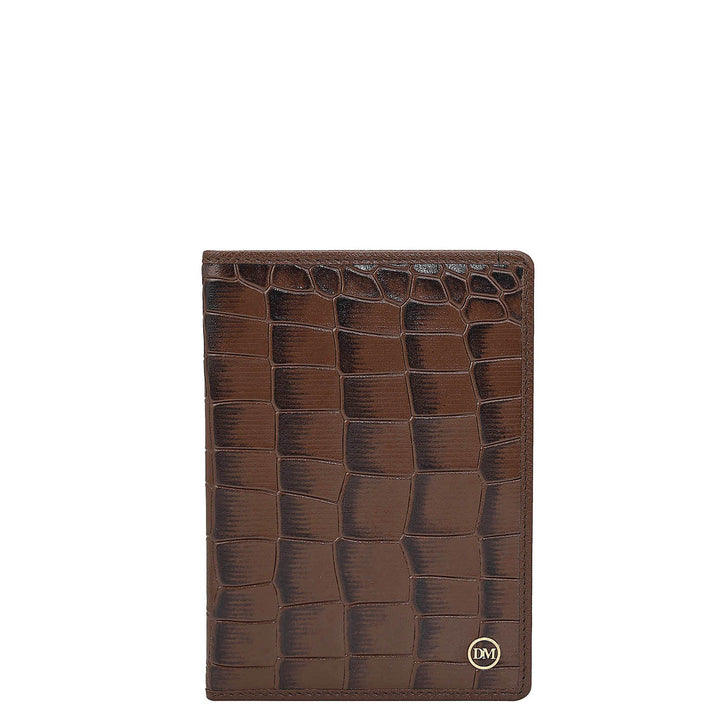 Croco Leather Passport Case - Brown