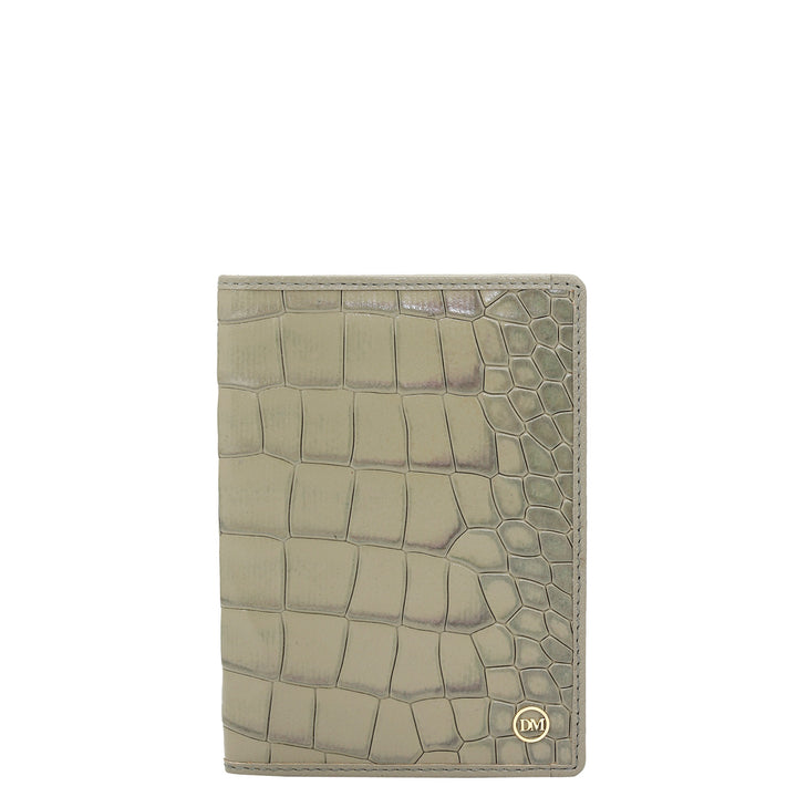 Croco Leather Passport Case - Stone Grey