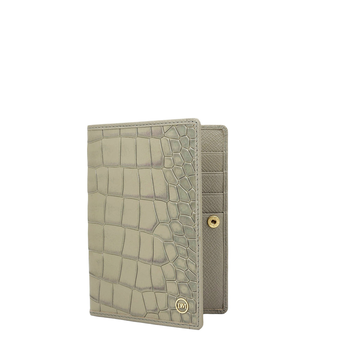 Croco Leather Passport Case - Stone Grey