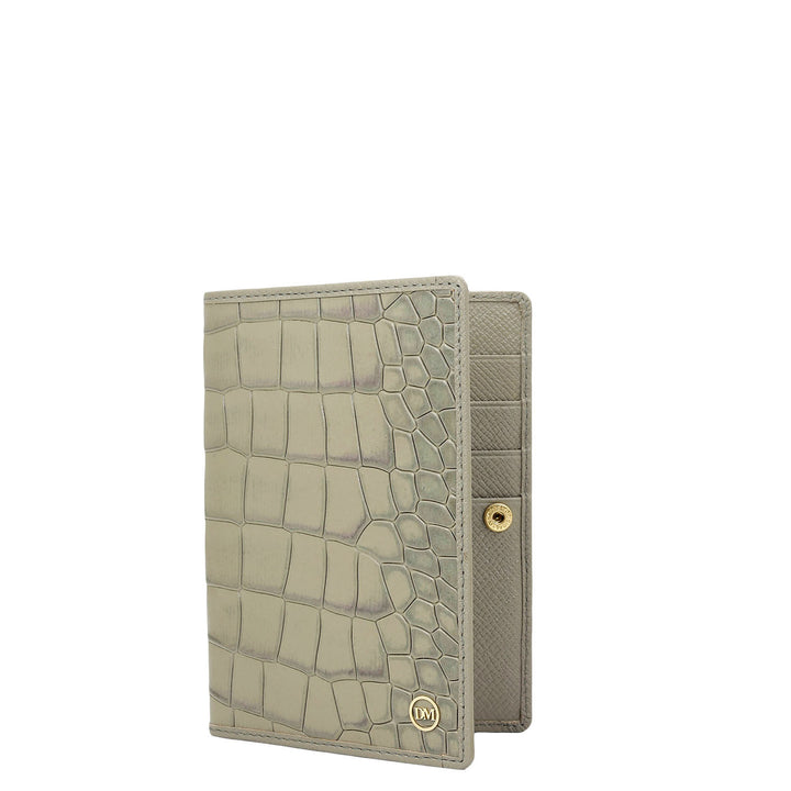 Croco Leather Passport Case - Stone Grey