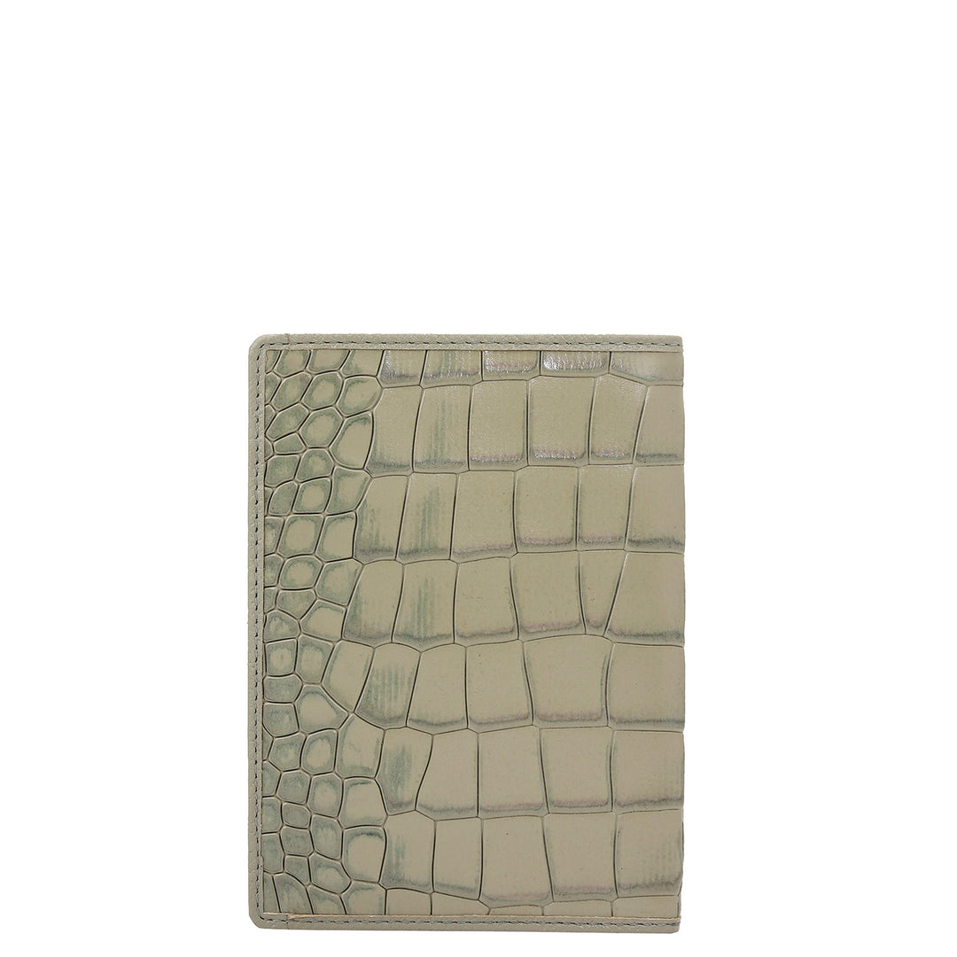 Croco Leather Passport Case - Stone Grey