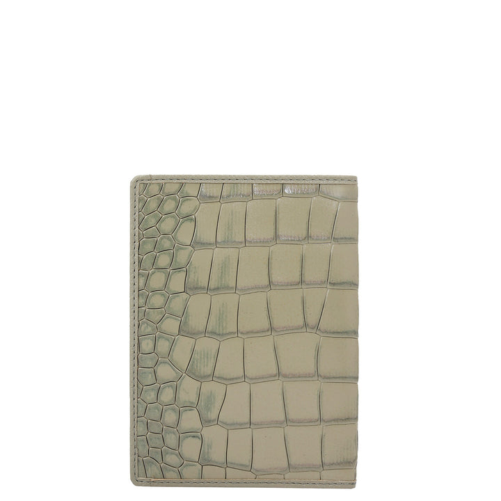 Croco Leather Passport Case - Stone Grey