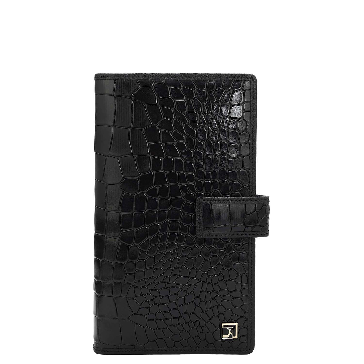 Croco Leather Passport Case - Black