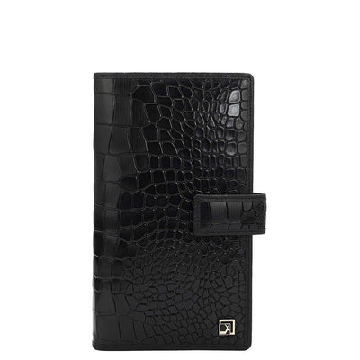 Croco Leather Passport Case - Black