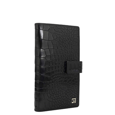 Croco Leather Passport Case - Black