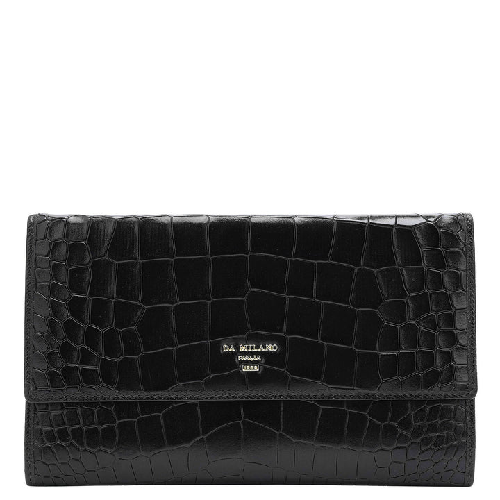 Croco Leather Passport Case - Black