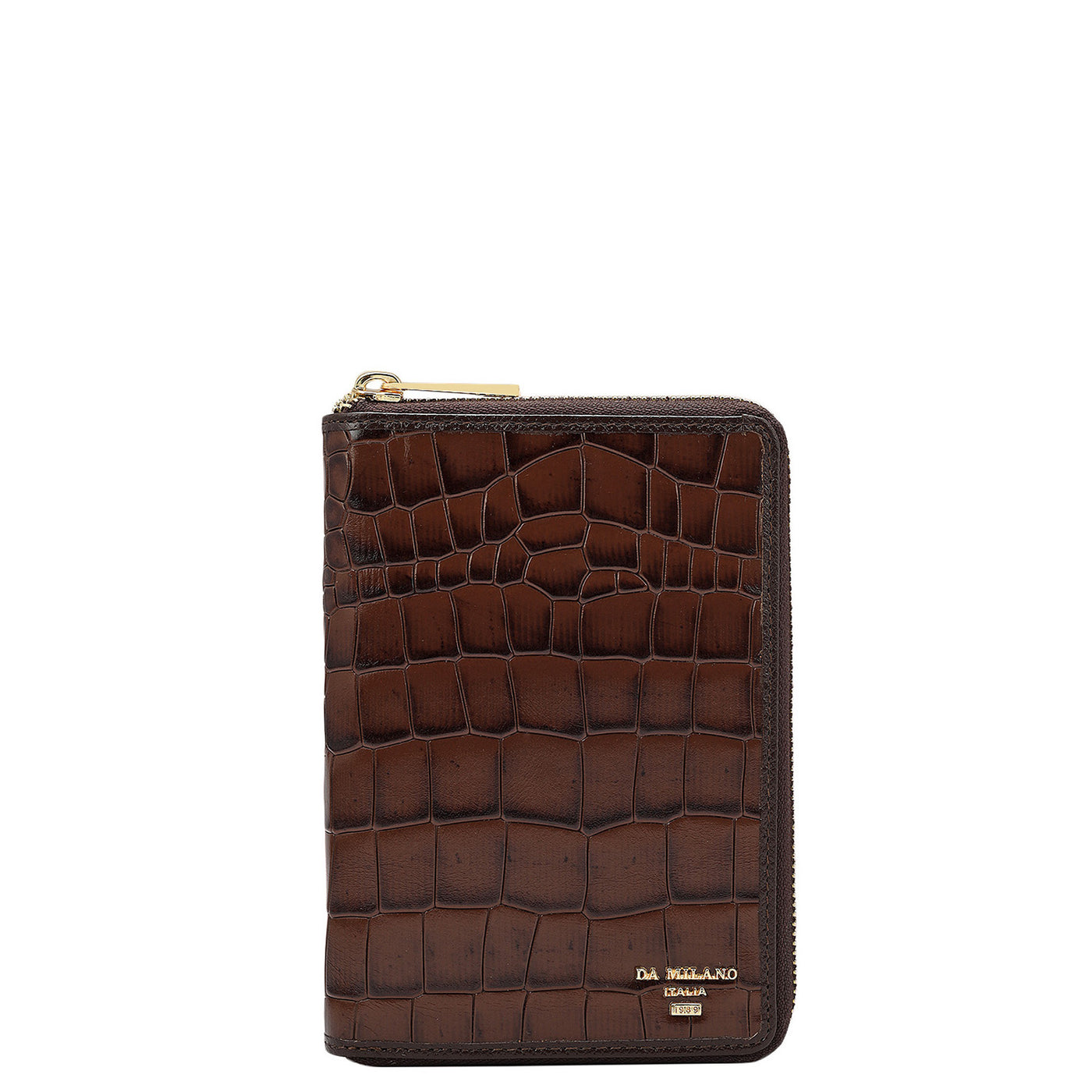 Croco Leather Passport Case - Brown