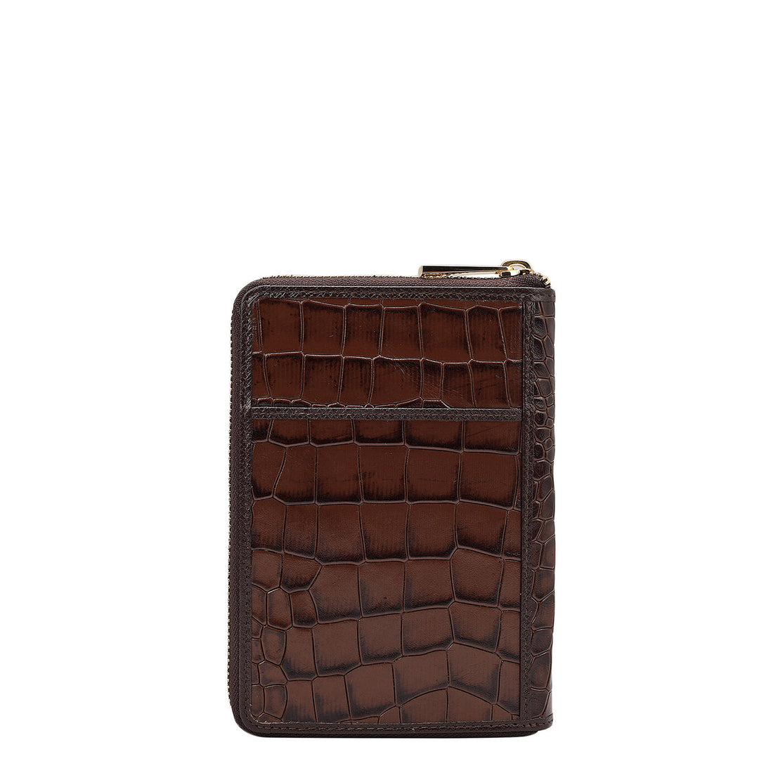 Croco Leather Passport Case - Brown