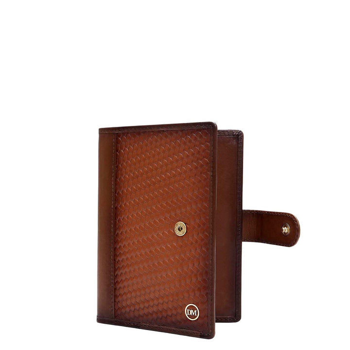 Mat Emboss Plain Leather Passport Case - Cognac
