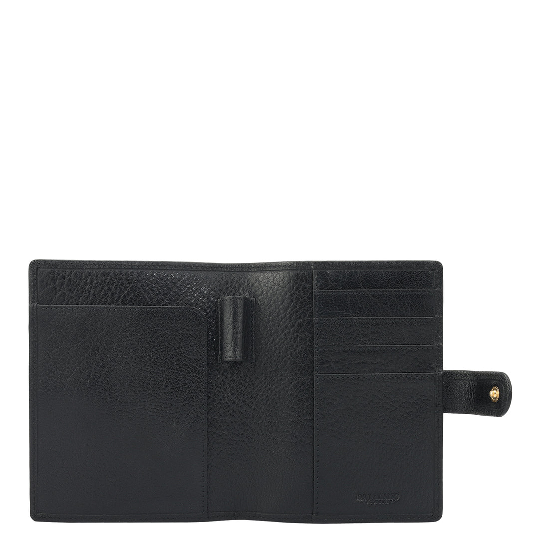 Mat Plain Leather Passport Case - Black