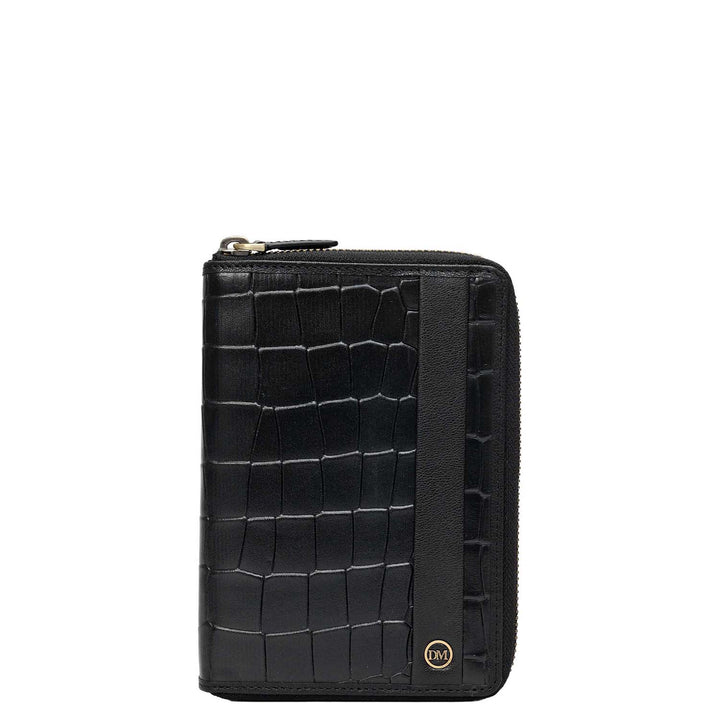 Croco Leather Passport Case - Black