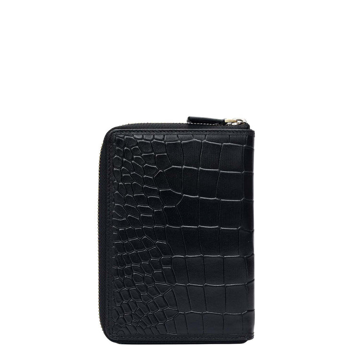Croco Leather Passport Case - Black
