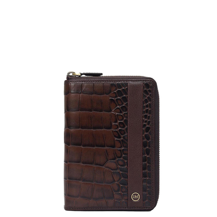 Croco Leather Passport Case - Brown