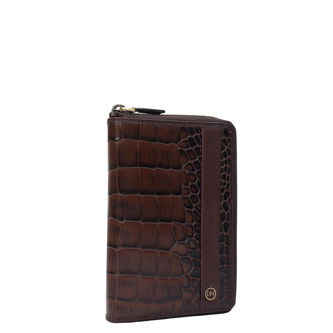 Croco Leather Passport Case - Brown
