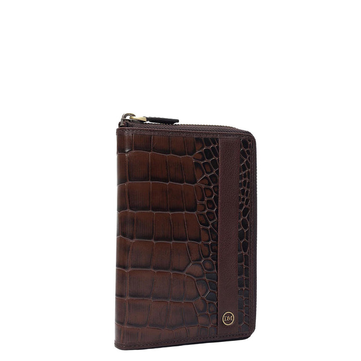 Croco Leather Passport Case - Brown