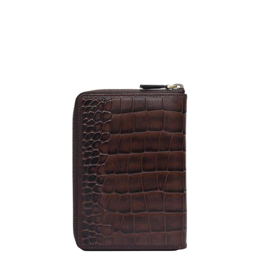 Croco Leather Passport Case - Brown