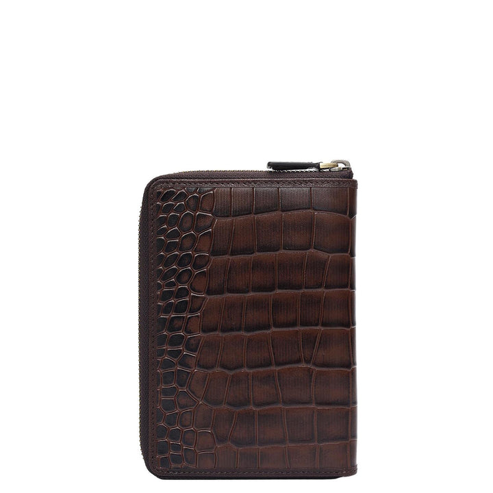 Croco Leather Passport Case - Brown