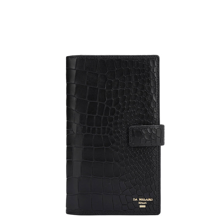 Croco Leather Passport Case - Black