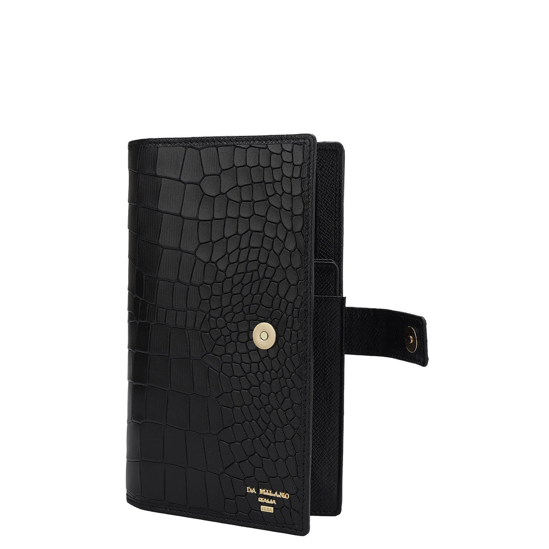 Croco Leather Passport Case - Black