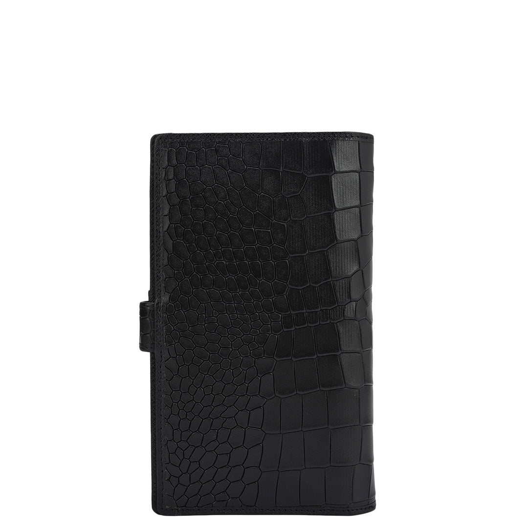 Croco Leather Passport Case - Black