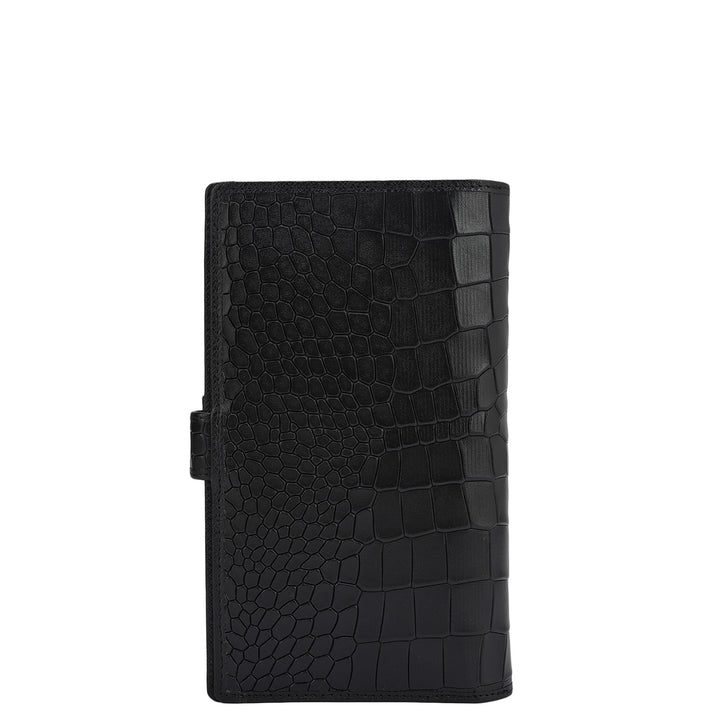 Croco Leather Passport Case - Black