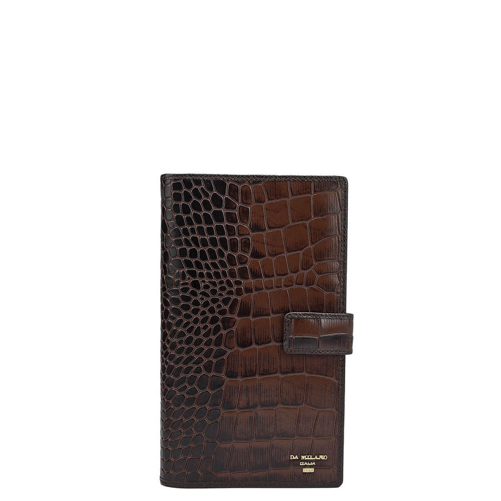 Croco Leather Passport Case - Brown