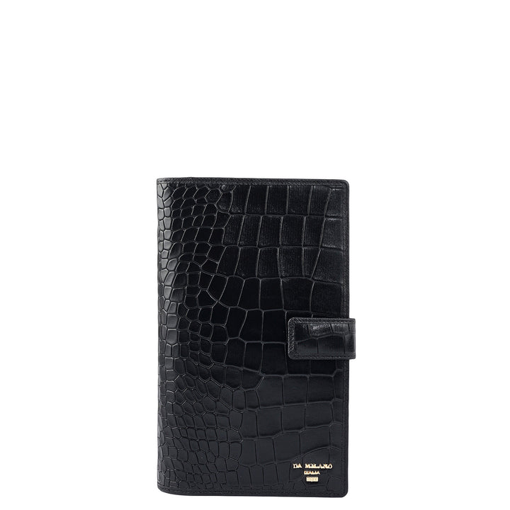 Croco Leather Passport Case - Black