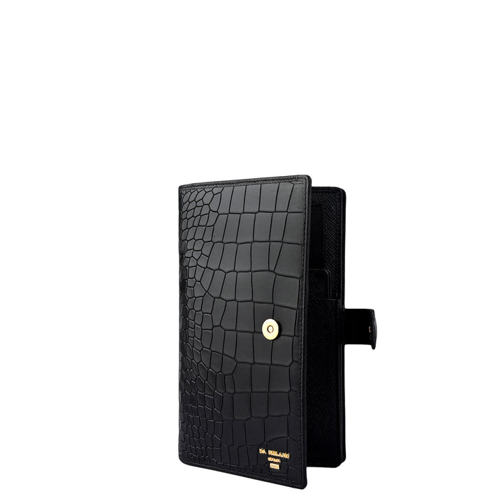 Croco Leather Passport Case - Black