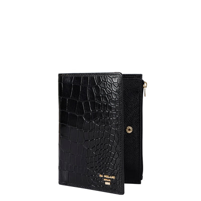 Croco Leather Passport Case - Black