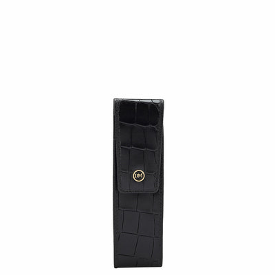 Croco Leather Pen Case - Black