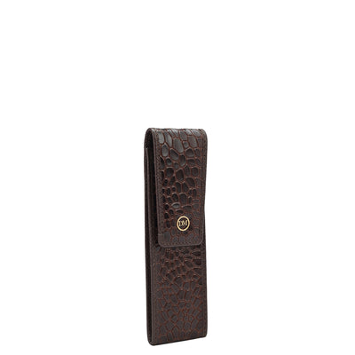 Croco Leather Pen Case - Brown