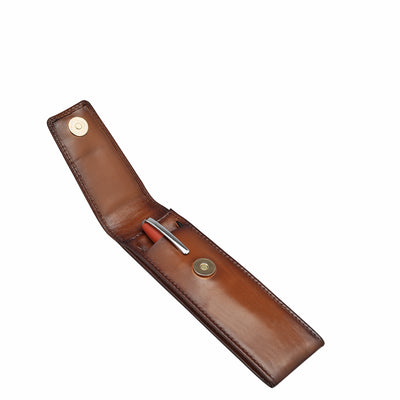 Plain Leather Pen Case - Cognac