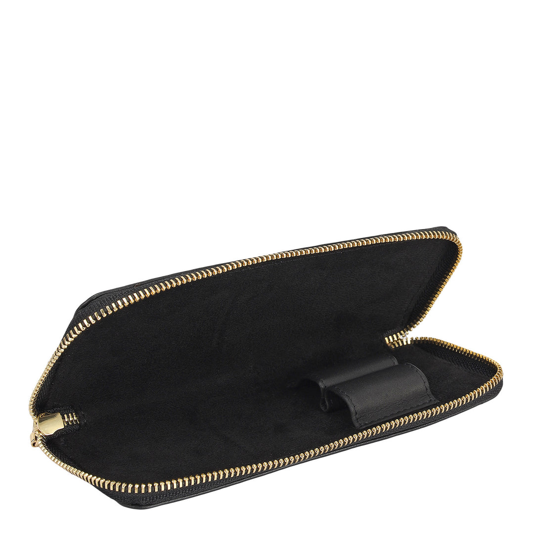 Mat Emboss Leather Pen Case - Black