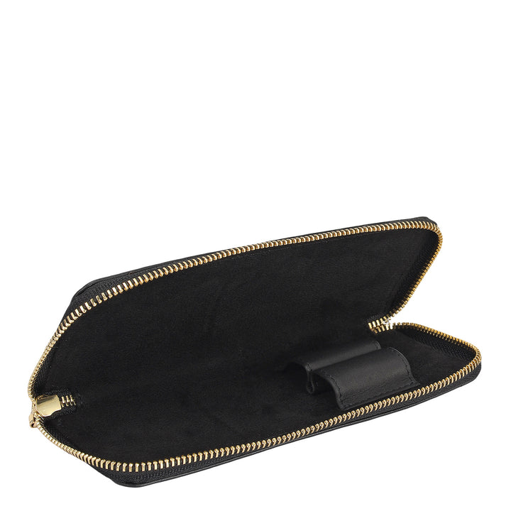 Mat Emboss Leather Pen Case - Black