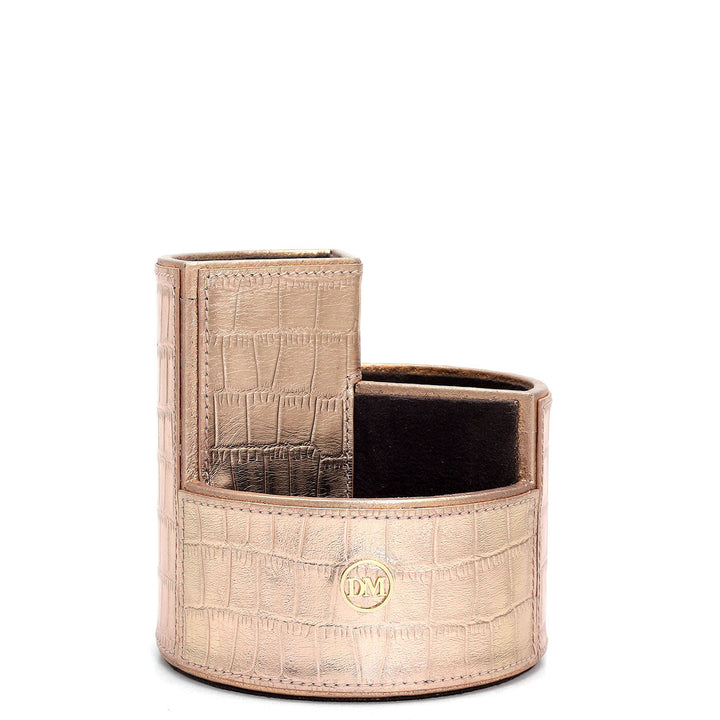 Croco Leather Pen Holder - Rose Gold
