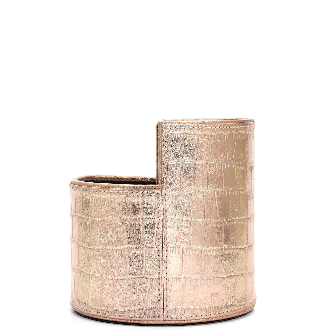 Croco Leather Pen Holder - Rose Gold