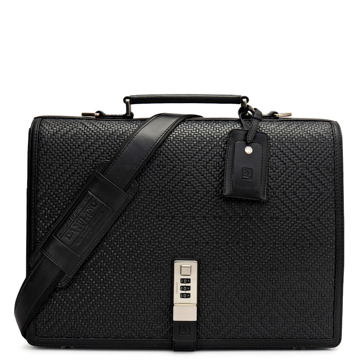 Mat Emboss Plain Leather Portfolio - Black