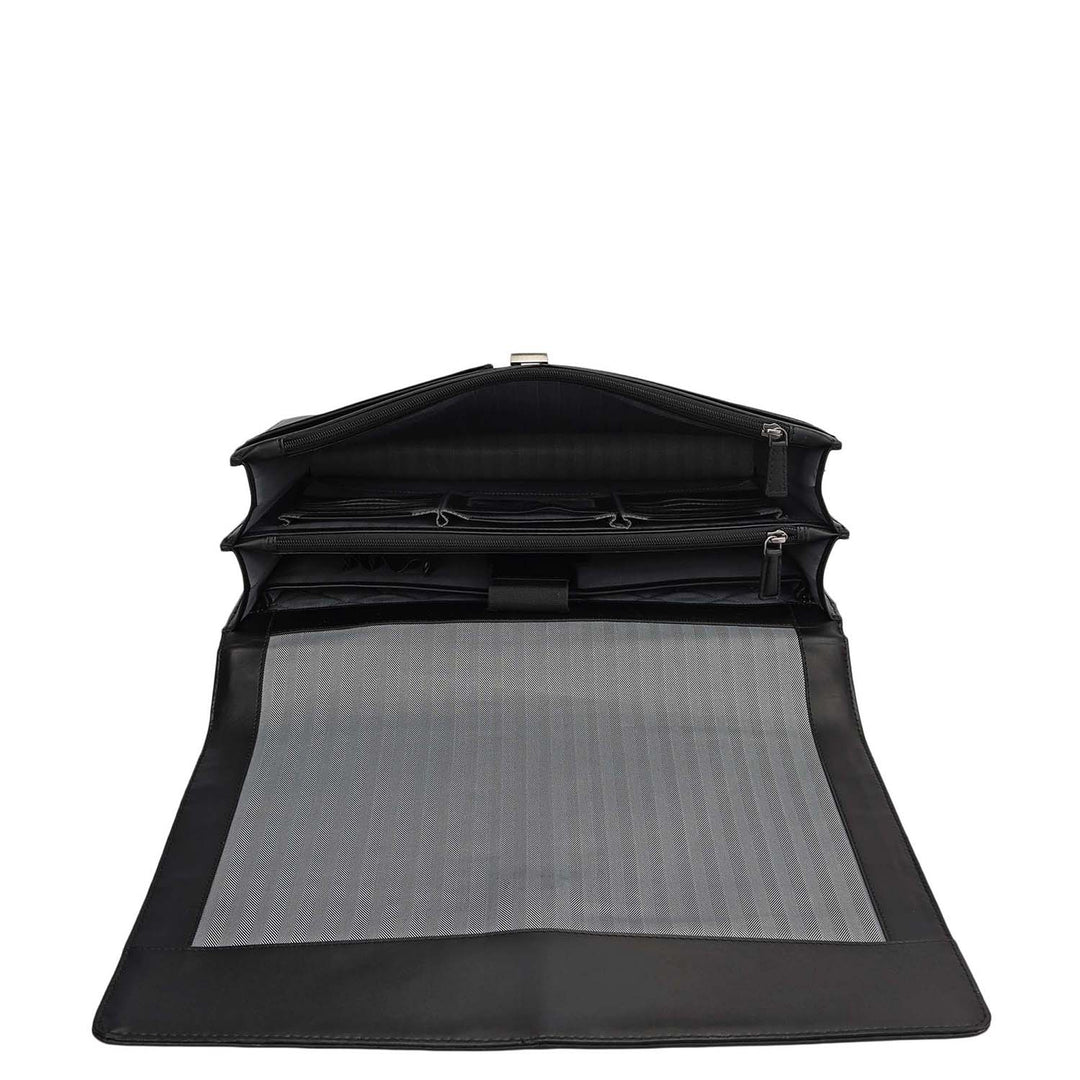 Mat Emboss Plain Leather Portfolio - Black