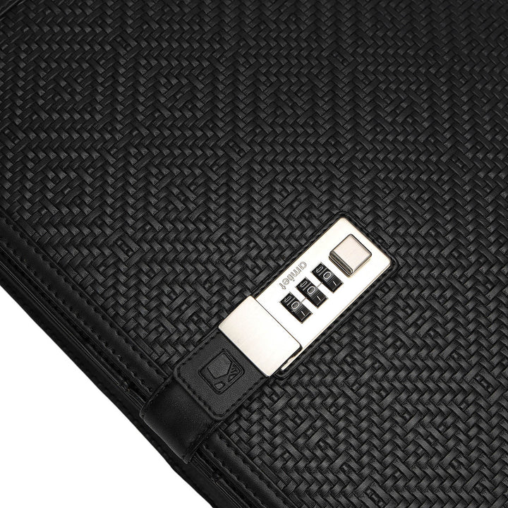 Mat Emboss Plain Leather Portfolio - Black