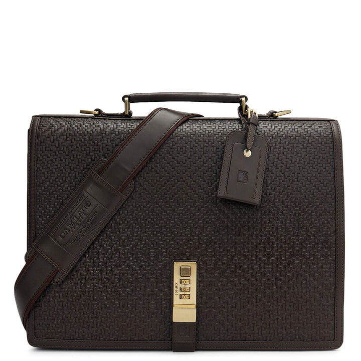 Mat Emboss Plain Leather Portfolio - Brown