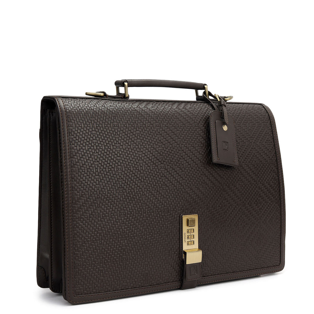 Mat Emboss Plain Leather Portfolio - Brown