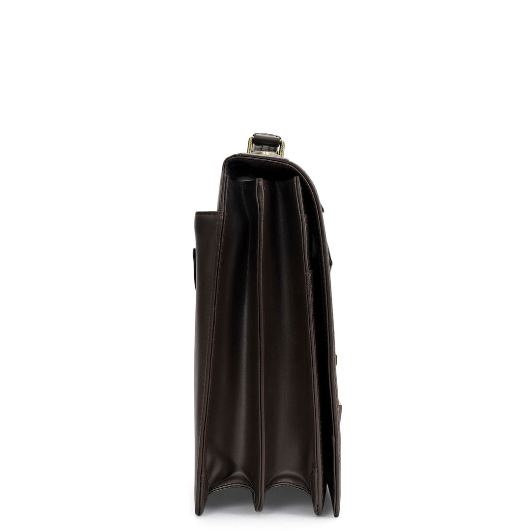 Mat Emboss Plain Leather Portfolio - Brown