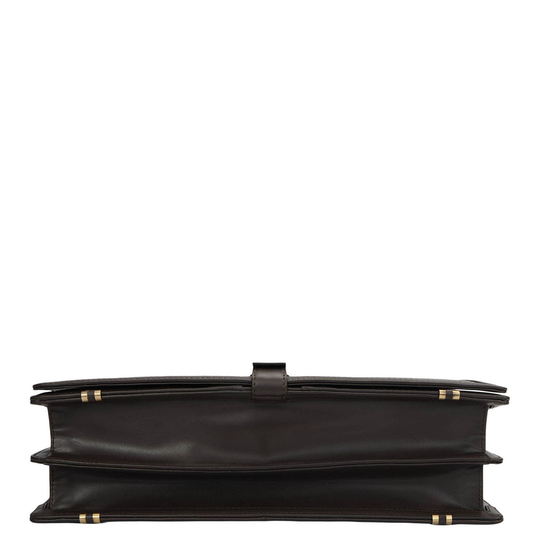 Mat Emboss Plain Leather Portfolio - Brown