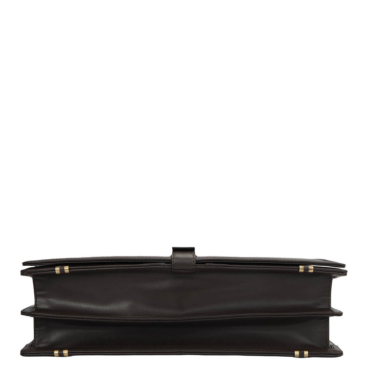 Mat Emboss Plain Leather Portfolio - Brown