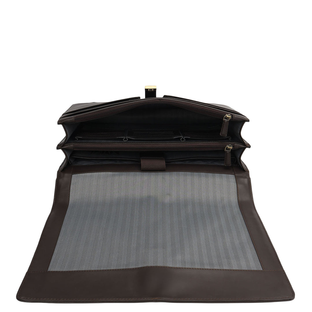 Mat Emboss Plain Leather Portfolio - Brown