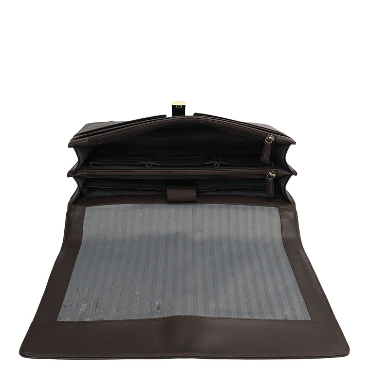 Mat Emboss Plain Leather Portfolio - Brown