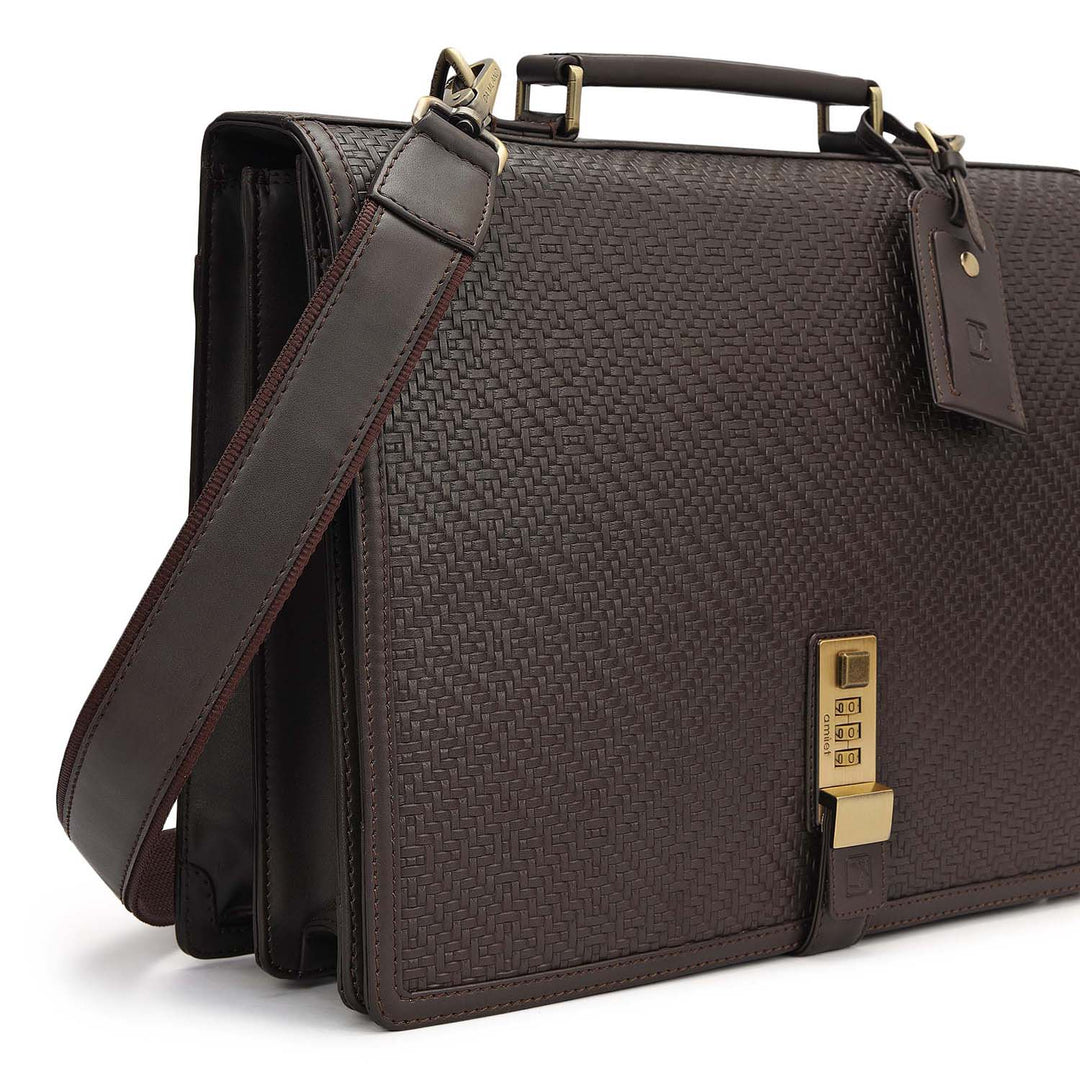 Mat Emboss Plain Leather Portfolio - Brown